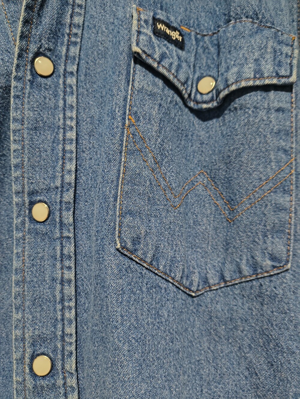 Wrangler Lake Dark Blue Denim Pearl Button-Front Shirt - Picture 3 of 4